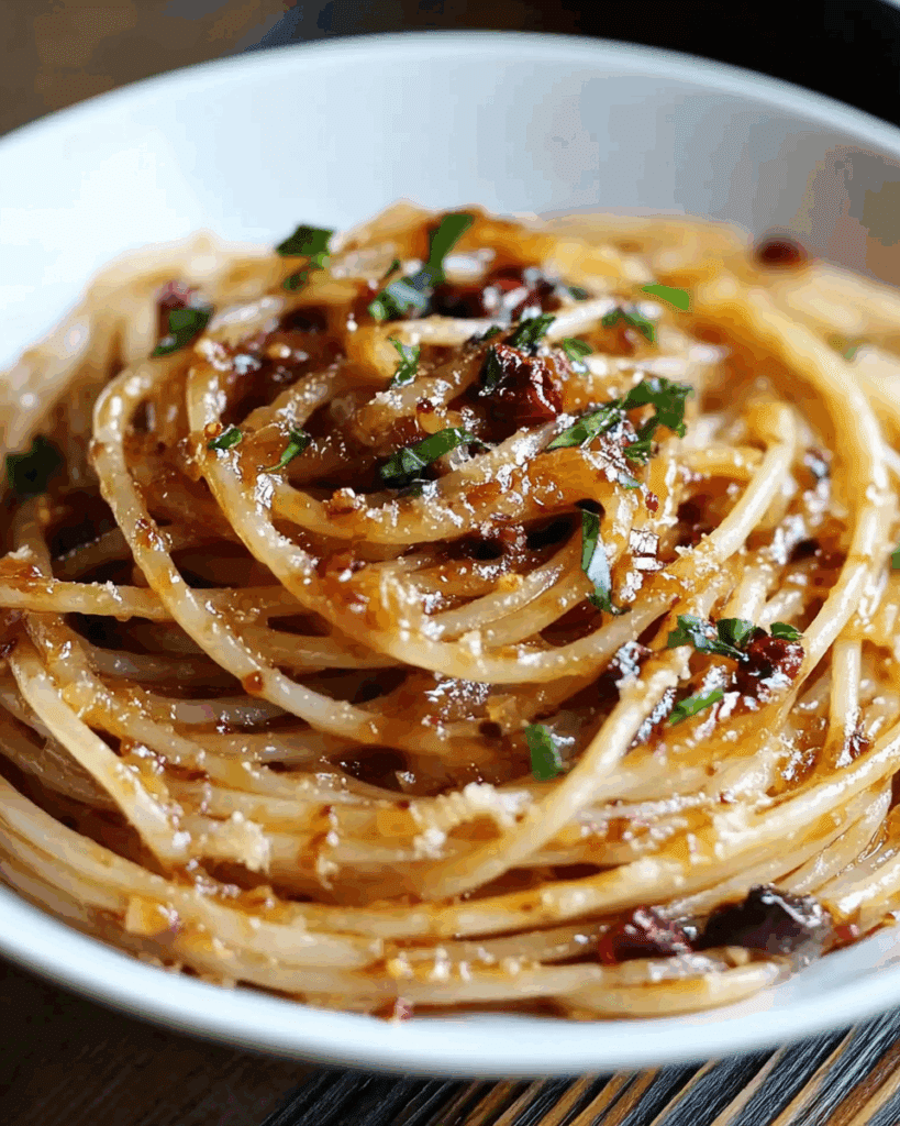 Caramelized Onion Pasta with Chili Oil 2