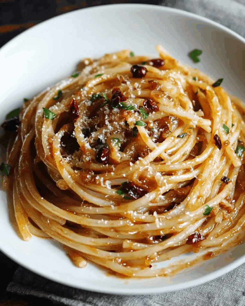 Caramelized Onion Pasta with Chili Oil 3