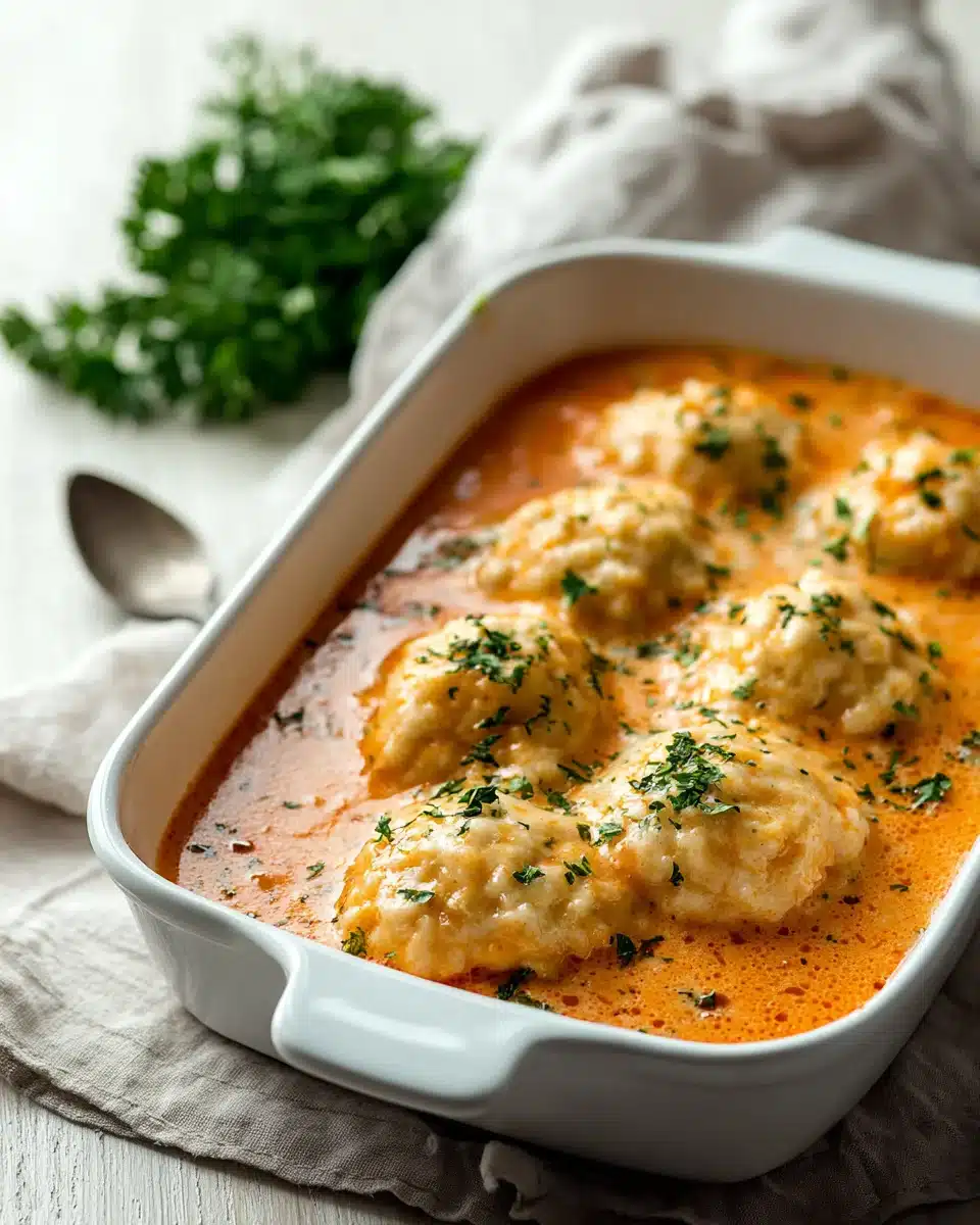 Creamy Tomato Soup with Cheddar Bay Dumplings is a must-try!