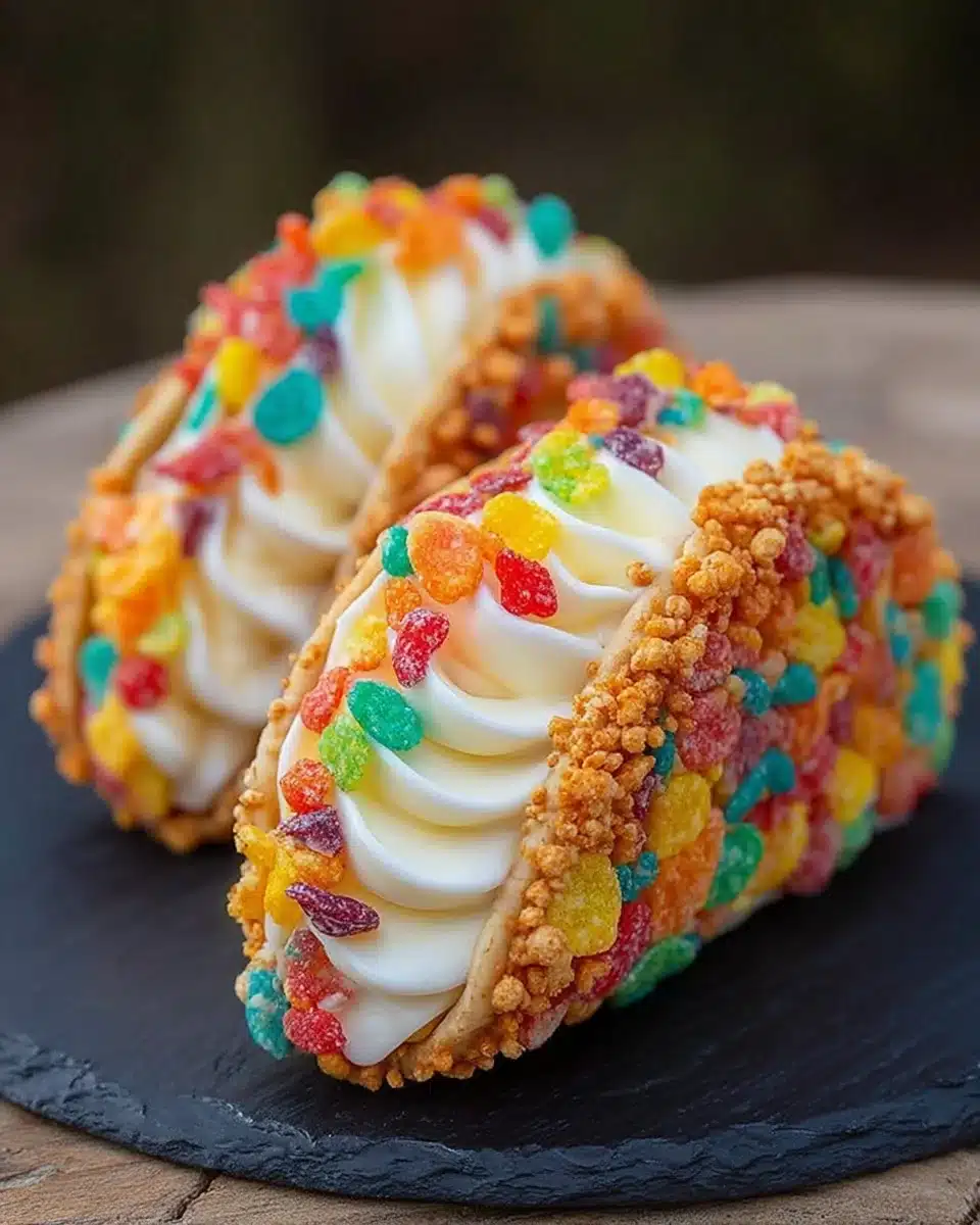 Fruity Pebbles Cheesecake Tacos are a delightful treat!