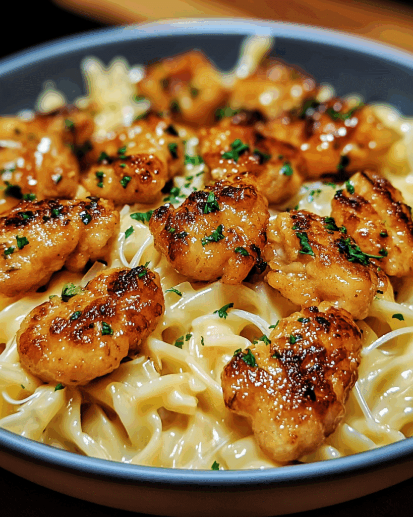 Garlic Butter Chicken Bites with Creamy Parmesan Pasta 2