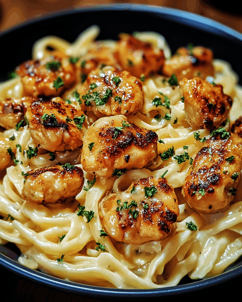 Garlic Butter Chicken Bites with Creamy Parmesan Pasta