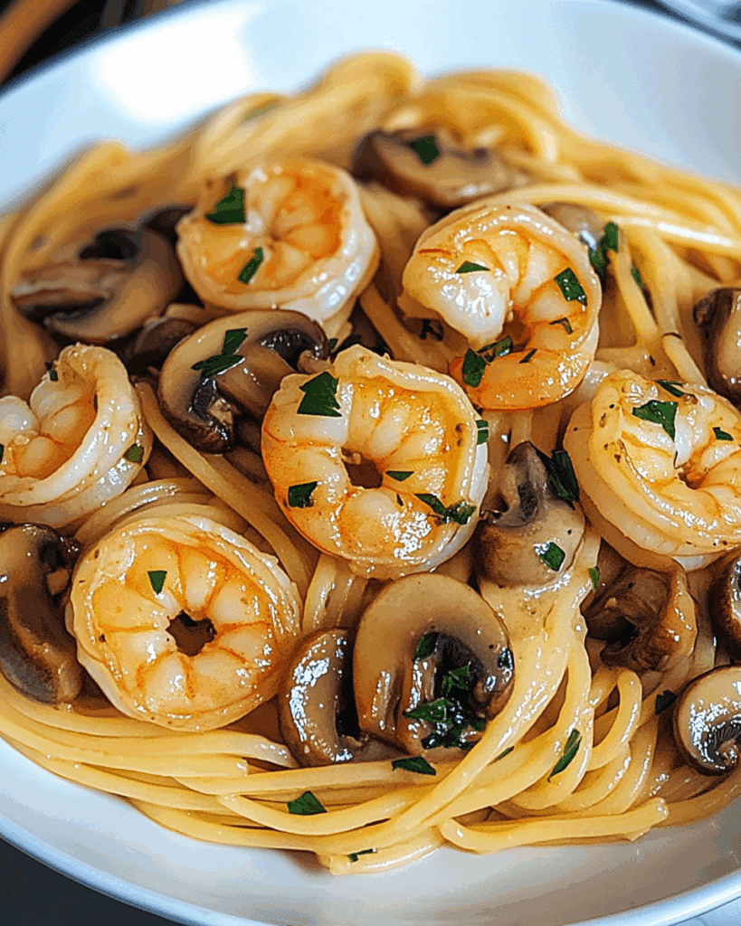 Garlic Shrimp and Mushroom Pasta