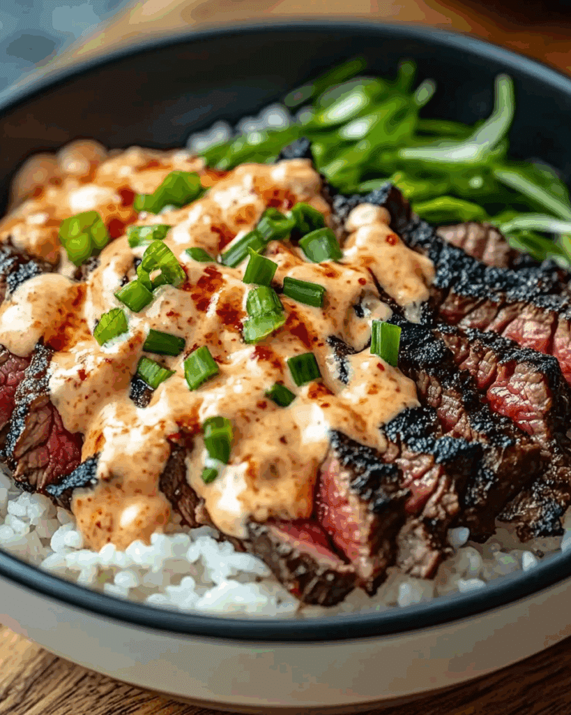 Korean BBQ Steak Rice Bowls with Spicy Cream Sauce 2