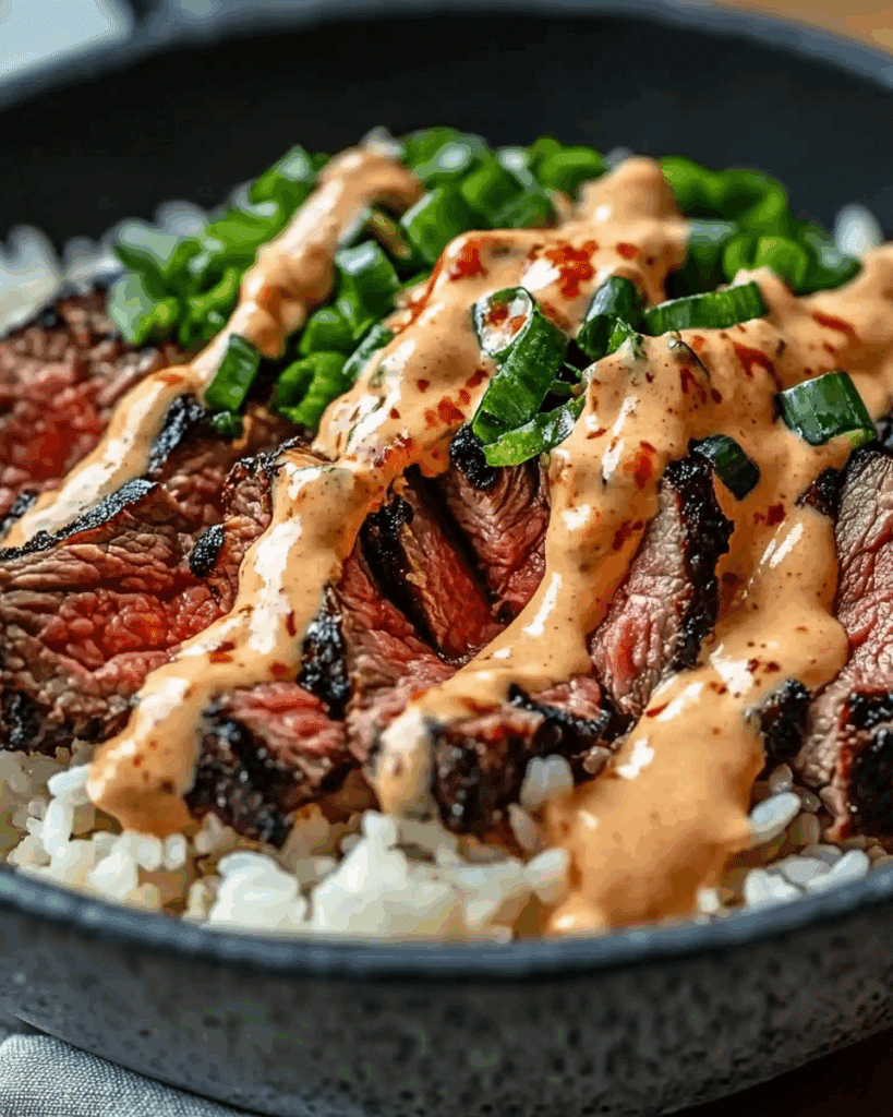 Korean BBQ Steak Rice Bowls with Spicy Cream Sauce 3