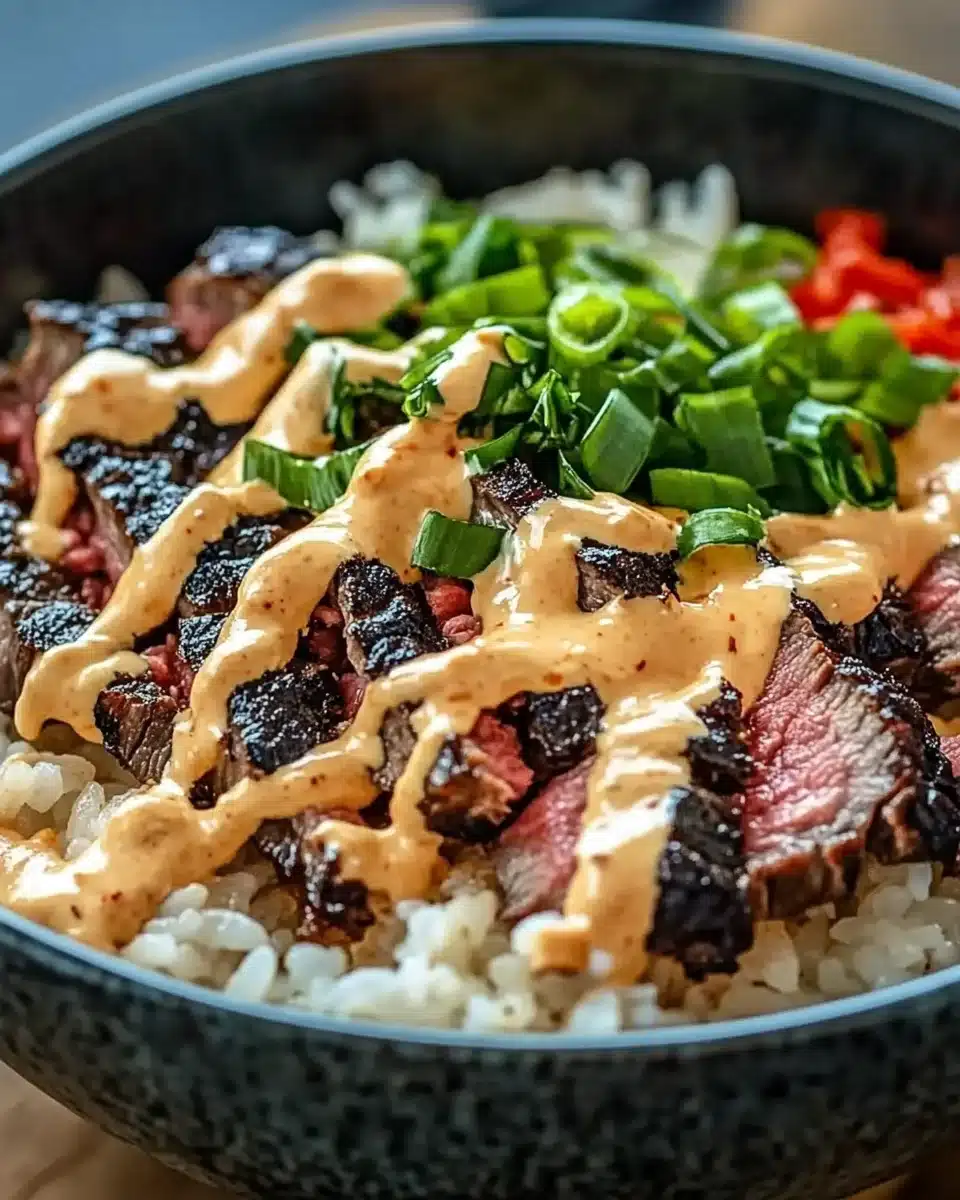 Korean BBQ Steak Rice Bowls with Spicy Cream Sauce Delight!