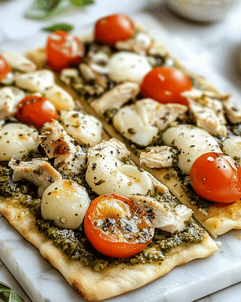 Savory Chicken Flatbread with Pesto and Veggies 3 1