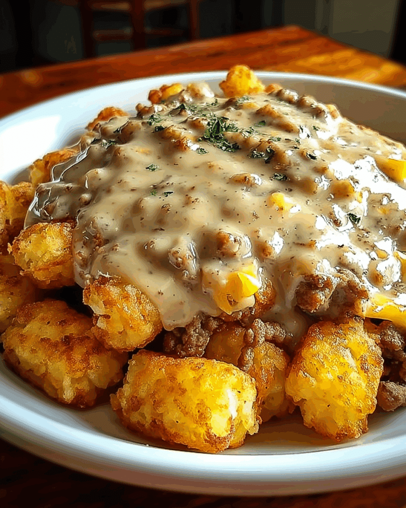 Tater Tot Breakfast Bowl with Sausage Gravy