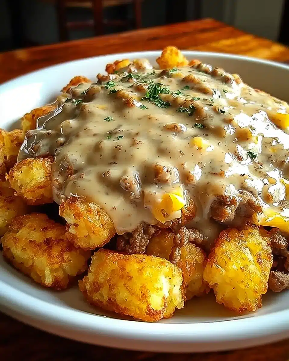 Tater Tot Breakfast Bowl with Sausage Gravy Delight!