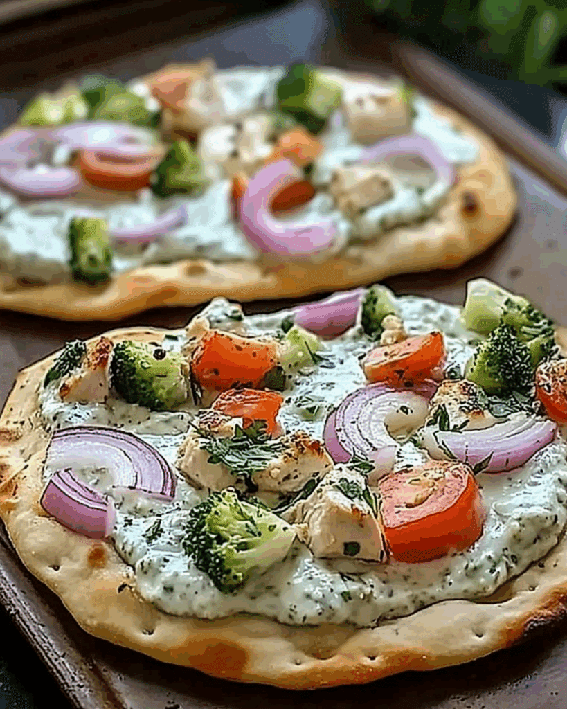 Tzatziki Chicken Veggie Naan Pizza 3