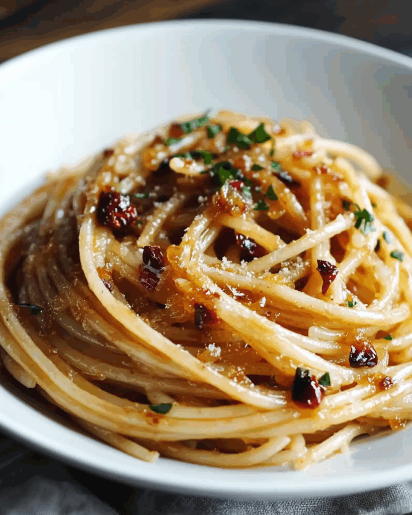 Caramelized Onion Pasta with Chili Oil 3