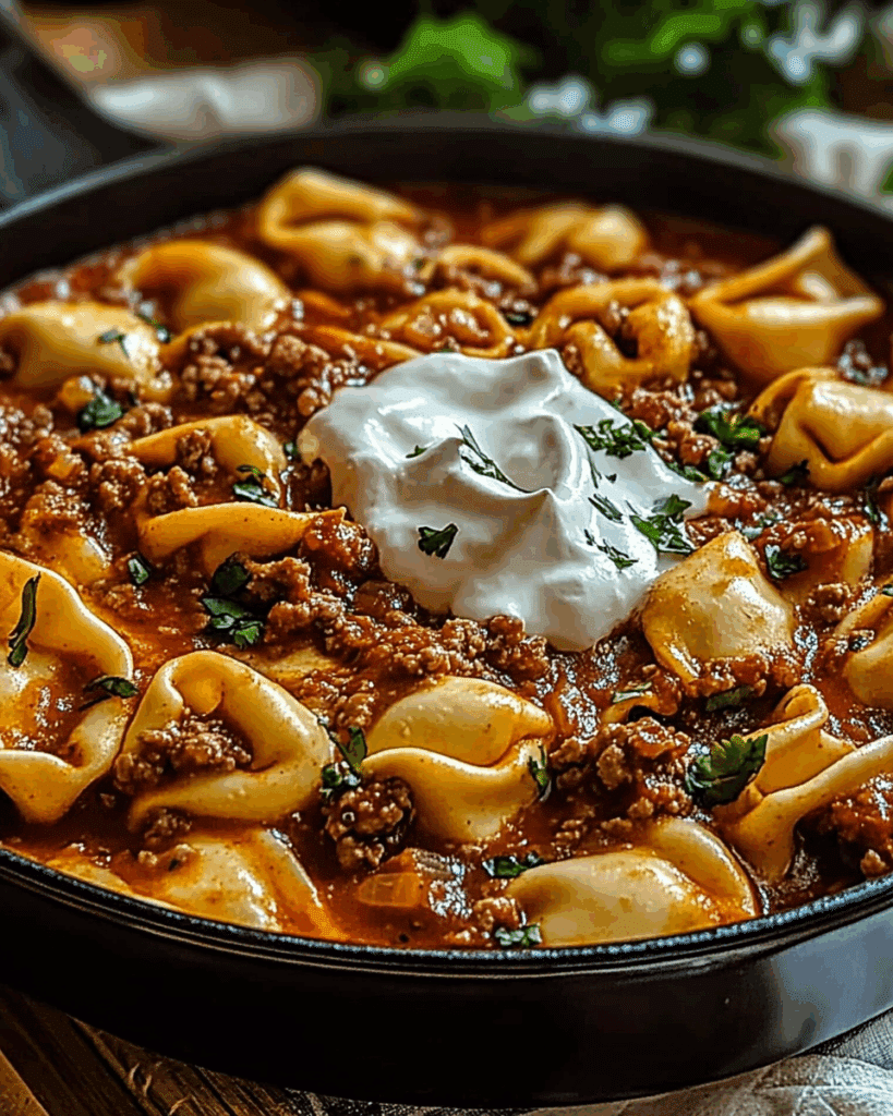 Cheesy Beef Enchiladas with Tortellini