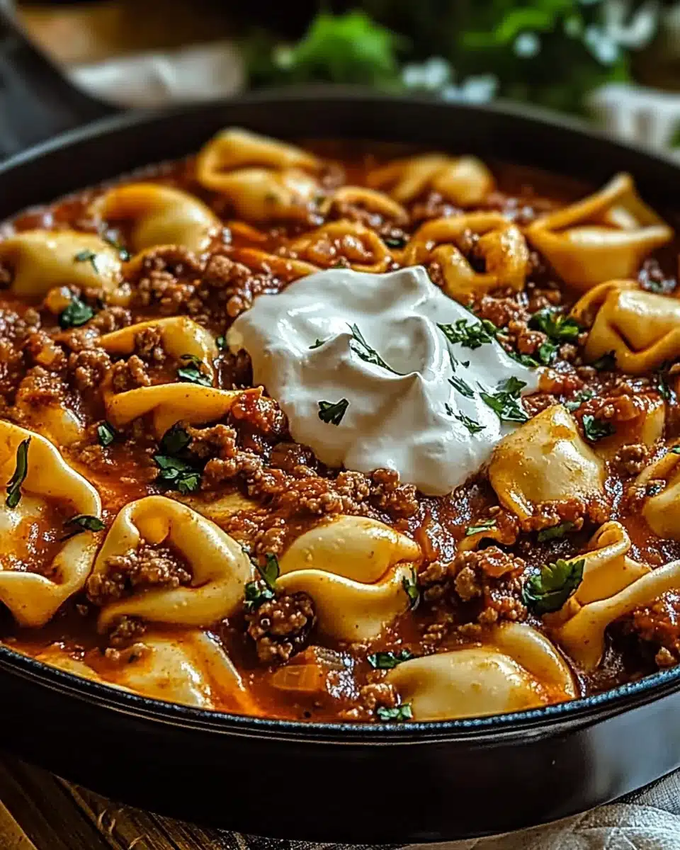 Cheesy Beef Enchiladas with Tortellini are a must-try!