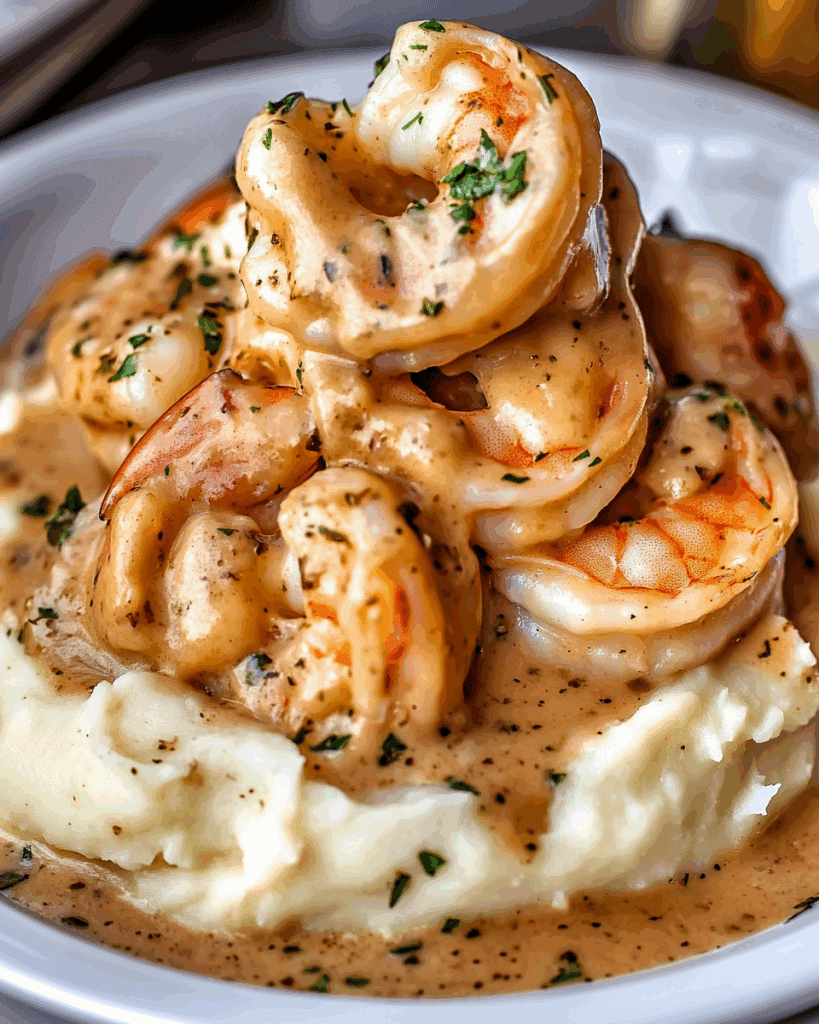 Creamy Garlic Shrimp Over Mashed Potatoes