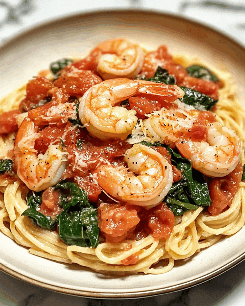 Garlic Tomato Spinach Shrimp Pasta 2