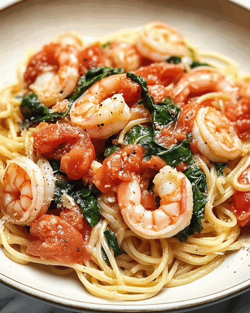 Garlic Tomato Spinach Shrimp Pasta 3