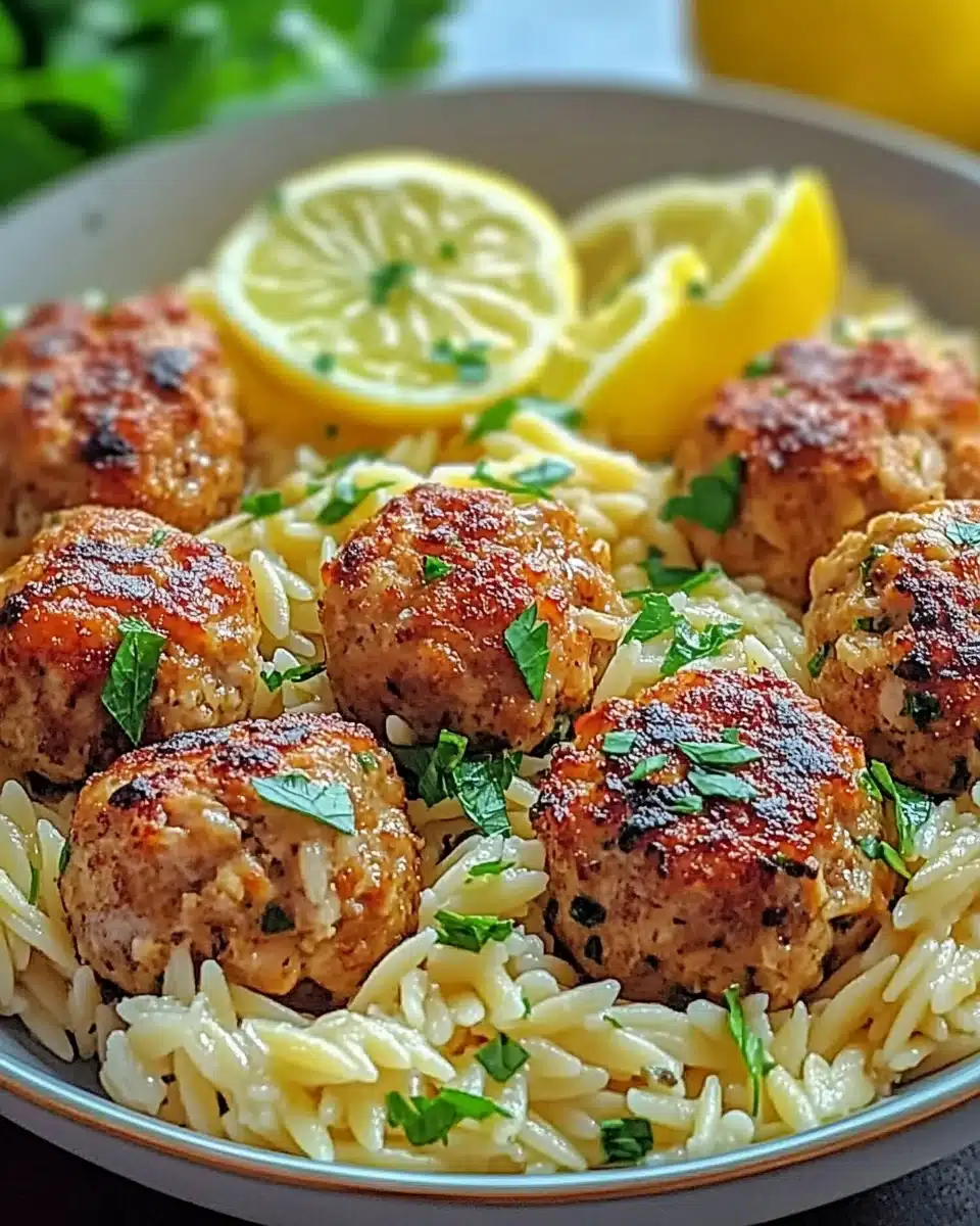 Greek Chicken Meatballs with Lemon Orzo for Dinner!