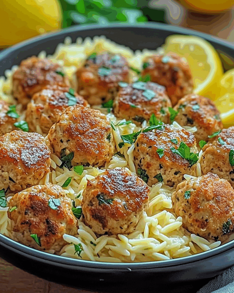 Greek Chicken Meatballs with Lemon Orzo 2