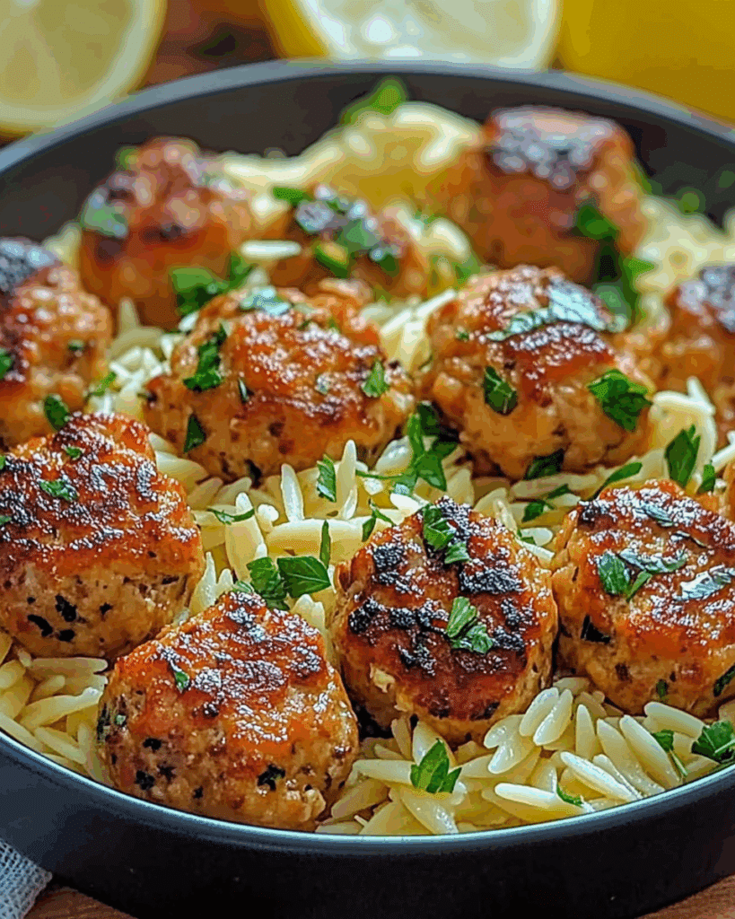 Greek Chicken Meatballs with Lemon Orzo 3