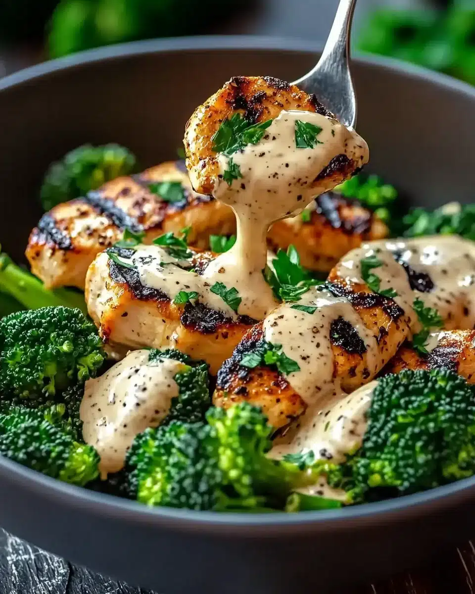 Grilled Chicken and Broccoli Bowls with Creamy Garlic Sauce that Delight!