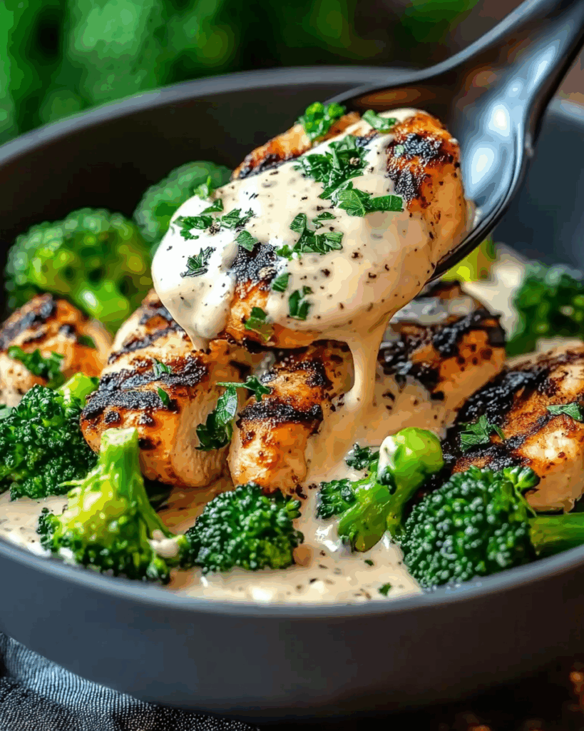 Grilled Chicken and Broccoli Bowls with Creamy Garlic Sauce 2