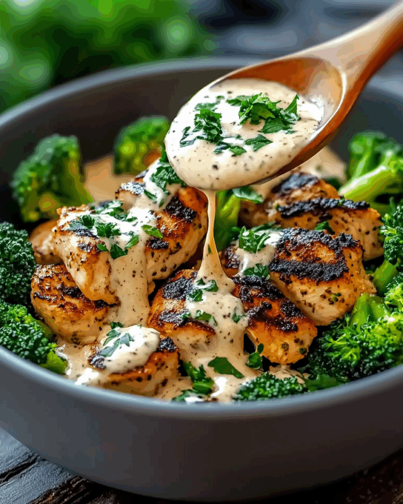 Grilled Chicken and Broccoli Bowls with Creamy Garlic Sauce 3