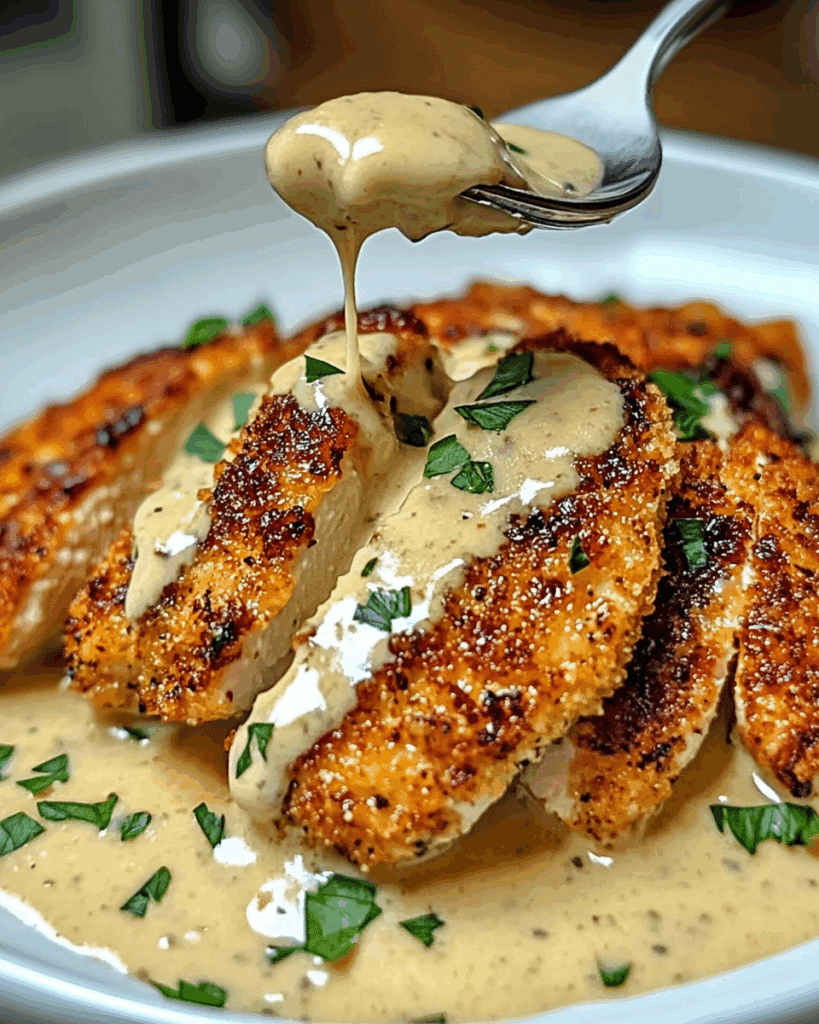 Parmesan Crusted Chicken with Creamy Garlic Sauce 2