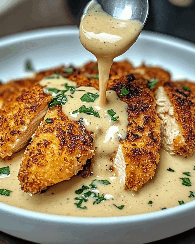 Parmesan Crusted Chicken with Creamy Garlic Sauce 3