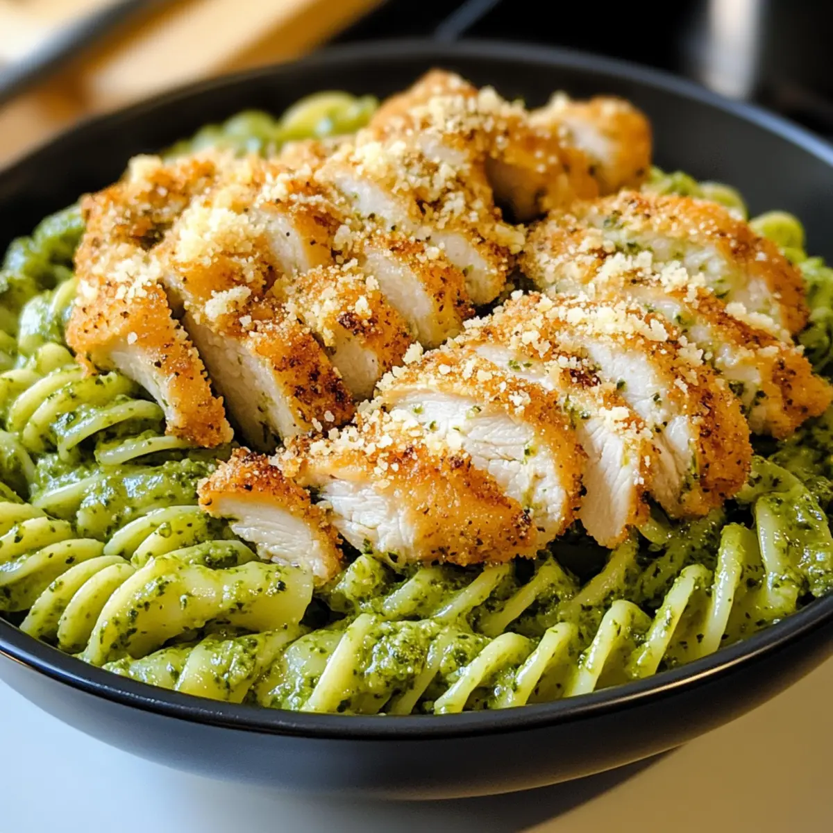 Pesto Pasta with Crispy Parmesan Chicken npvzu3