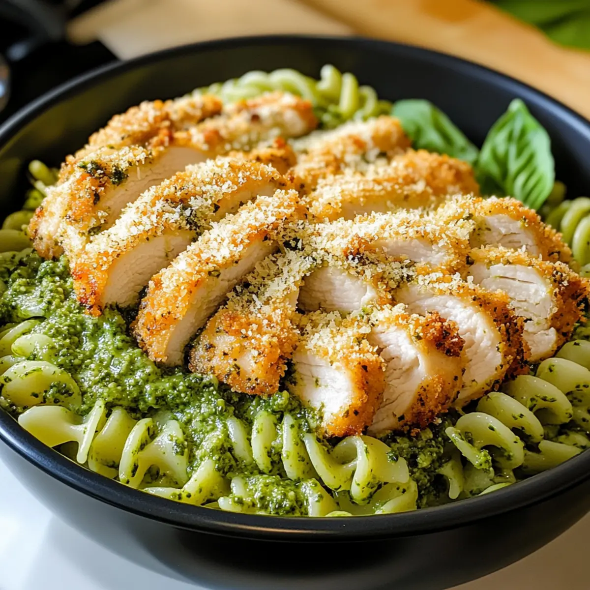 Pesto Pasta with Crispy Parmesan Chicken s3veeh