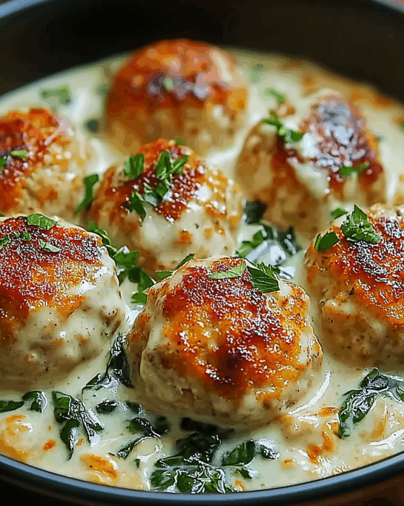 Savory Baked Chicken Ricotta Meatballs with Spinach Alfredo Sauce 3