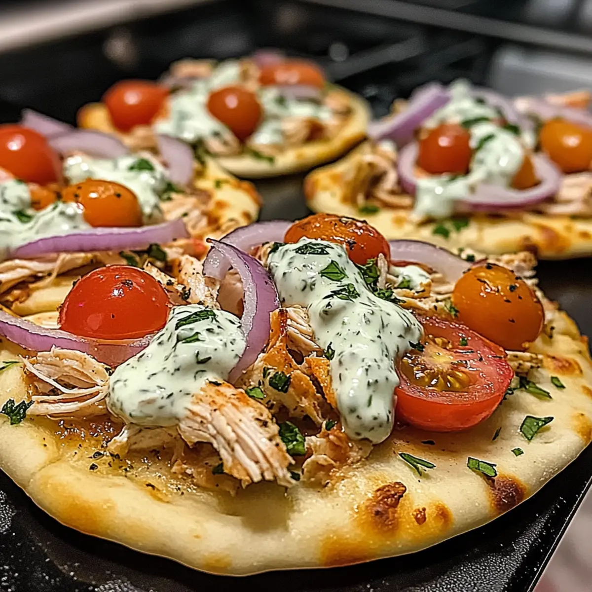 Tzatziki Chicken & Veggie Naan Pizza: Quick Mediterranean Bliss
