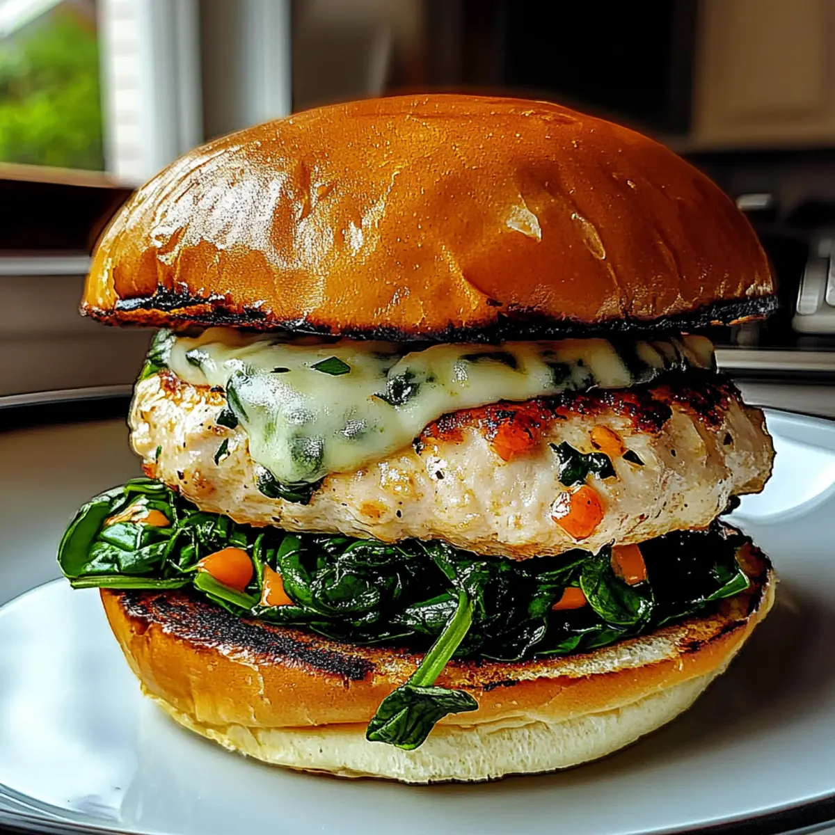 White Cheddar and Spinach Chicken Burgers hwuece