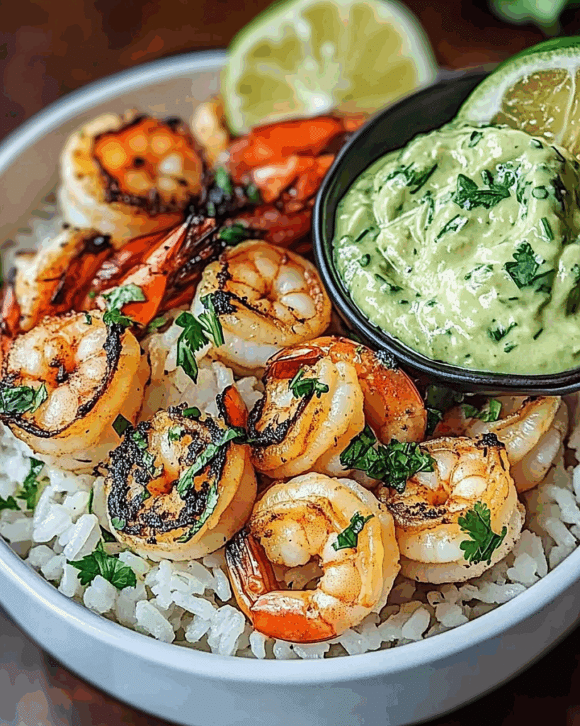 Zesty Shrimp Avocado Rice Bowls with Cilantro Lime Sauce 3