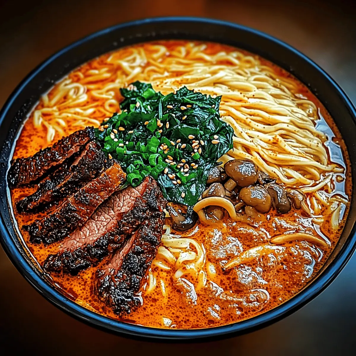 Spicy Korean Ramen with Grilled Beef & Creamy Sauce Bliss