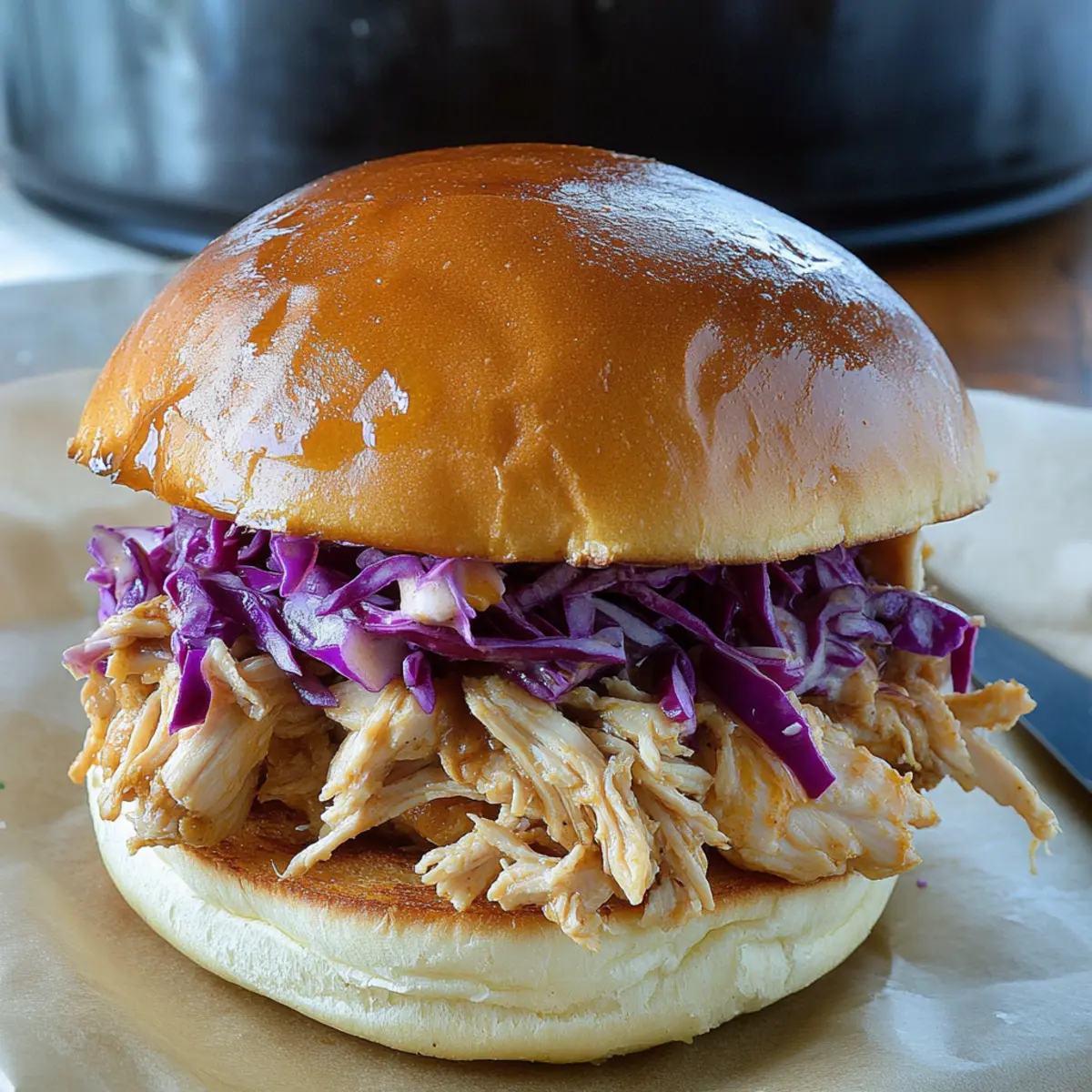 Irresistible Slow Cooker Honey Mustard Shredded Chicken Sandwich