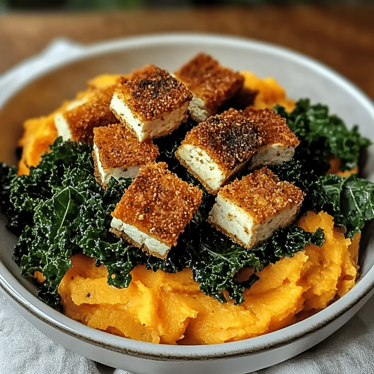 Maple Miso Whipped Sweet Potatoes with Crispy Tofu Bliss