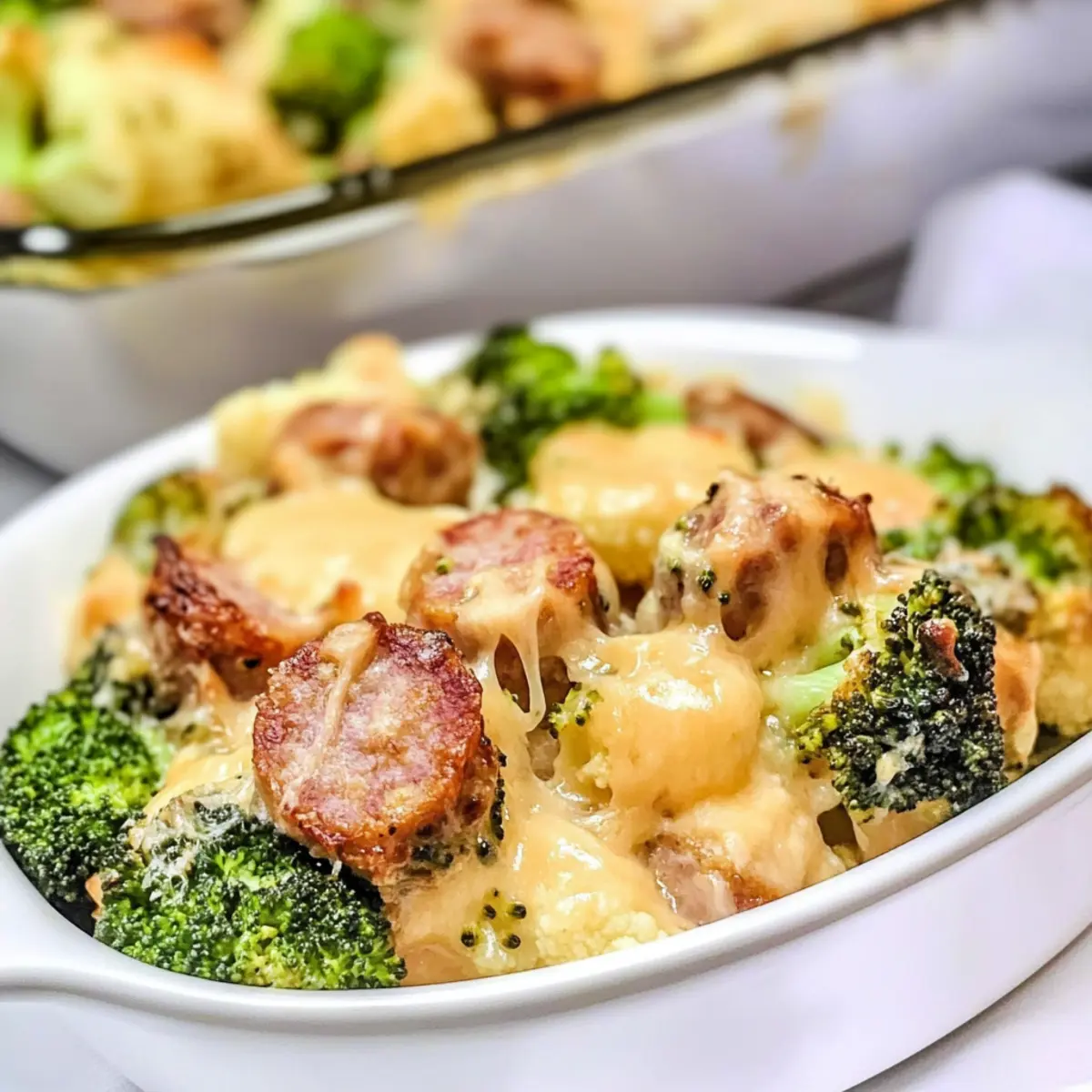 Keto Broccoli and Cauliflower Au Gratin With Sausage Magic
