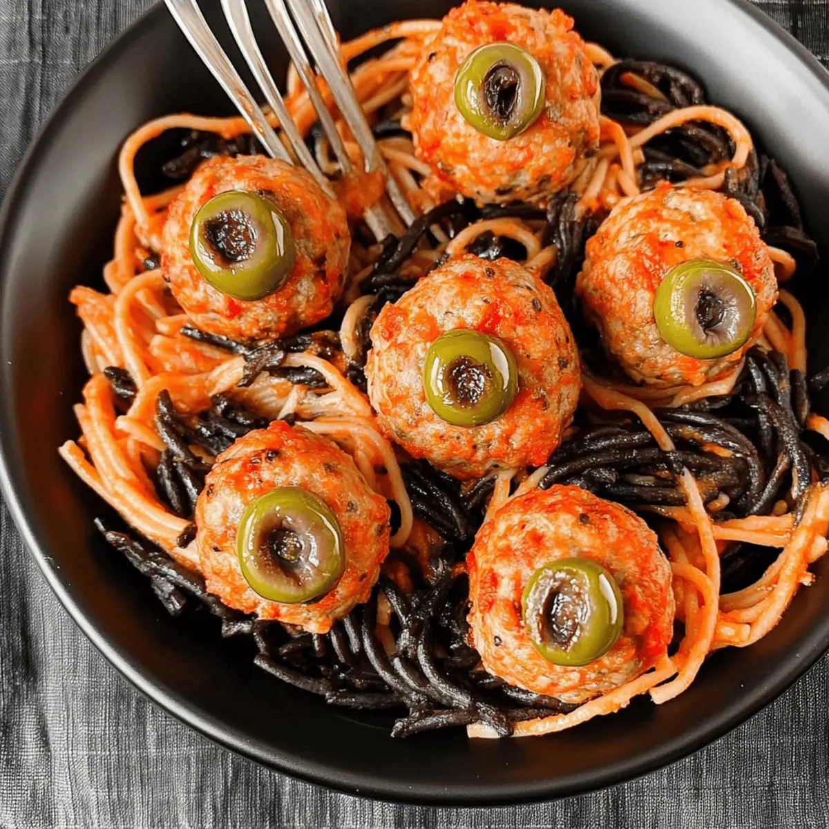 Turkey Meatball Eyeballs & Black Bean Pasta for a Spooky Feast