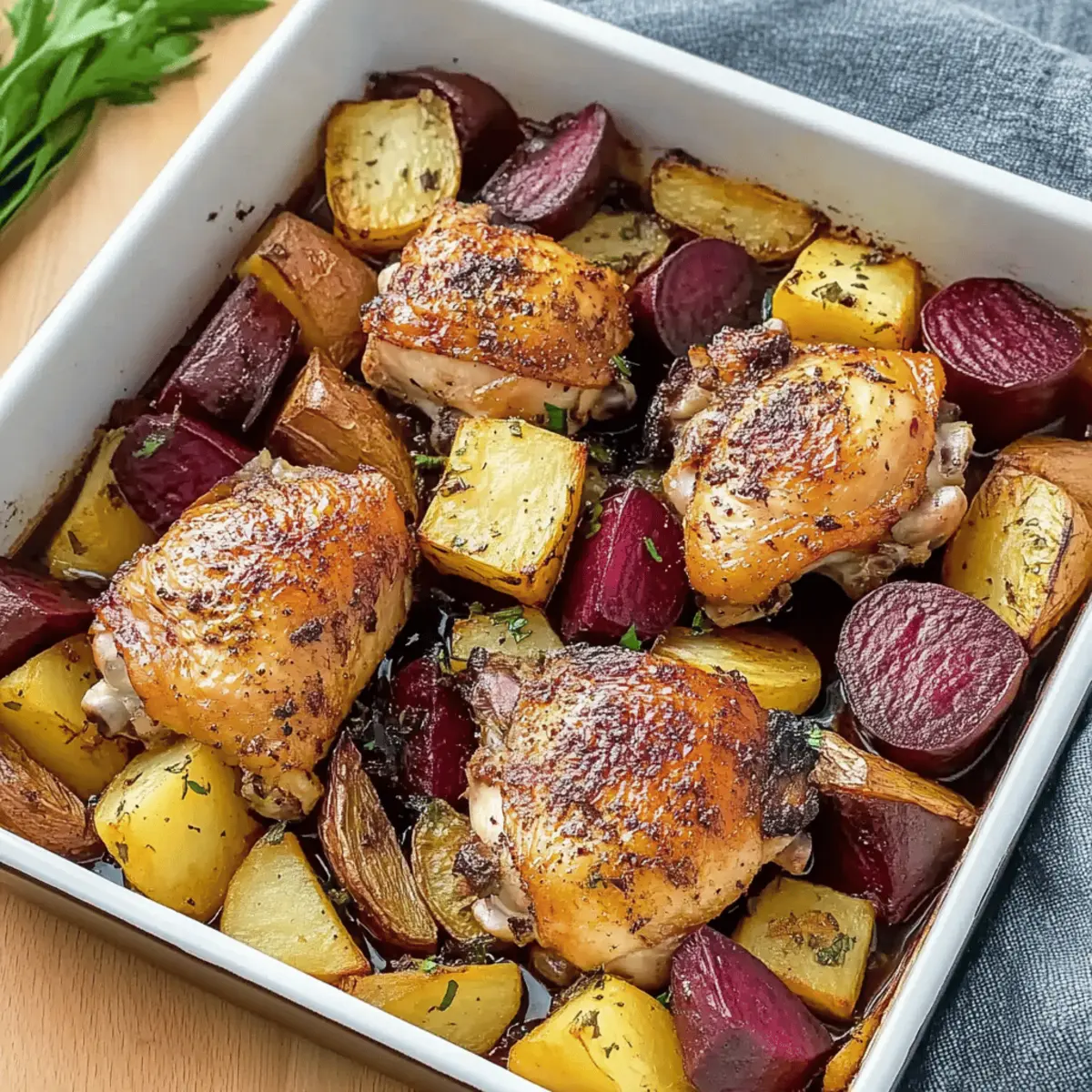 Balsamic Roasted Chicken Thighs with Sweet Root Veggies