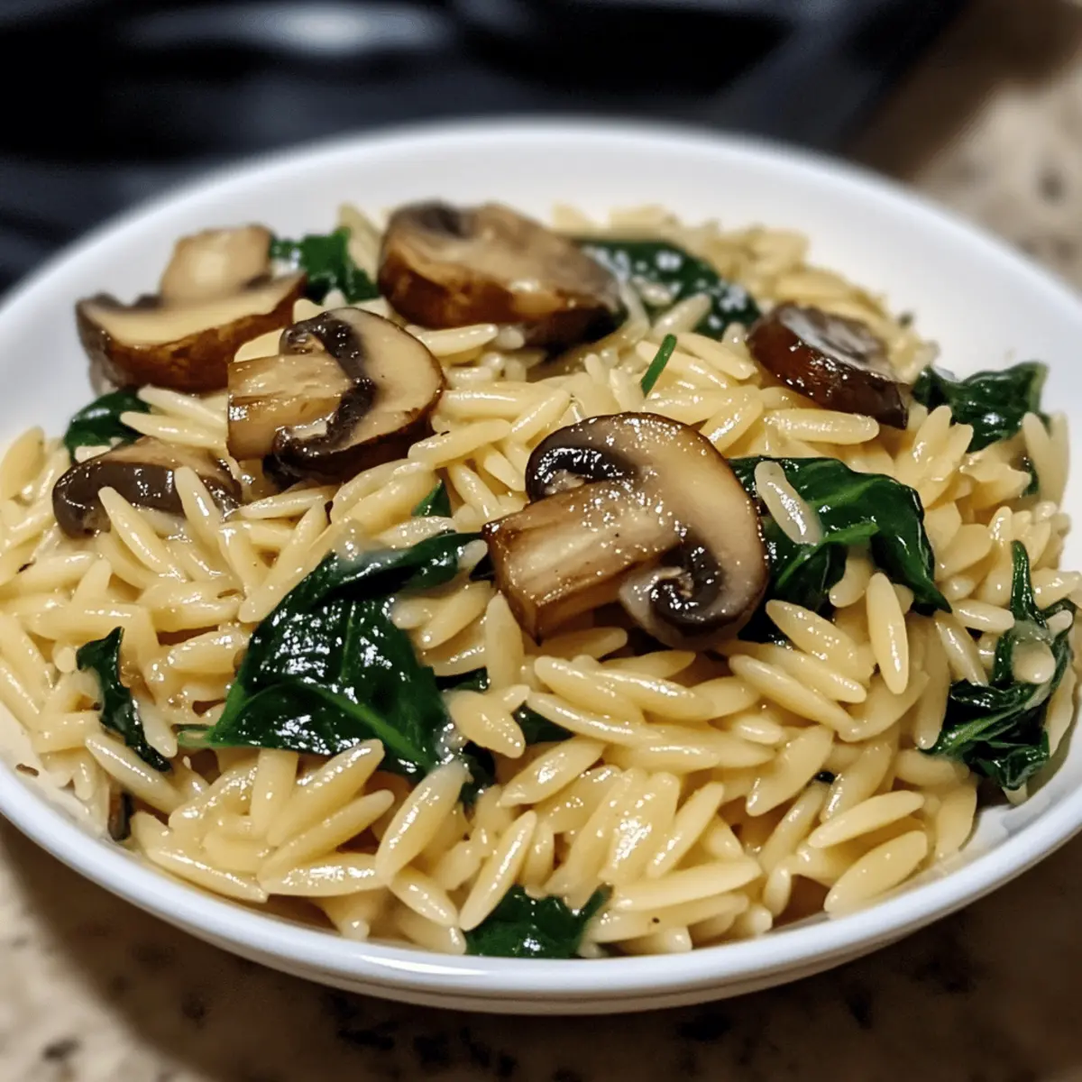 Creamy Garlic Butter Orzo with Mushrooms and Spinach Delight