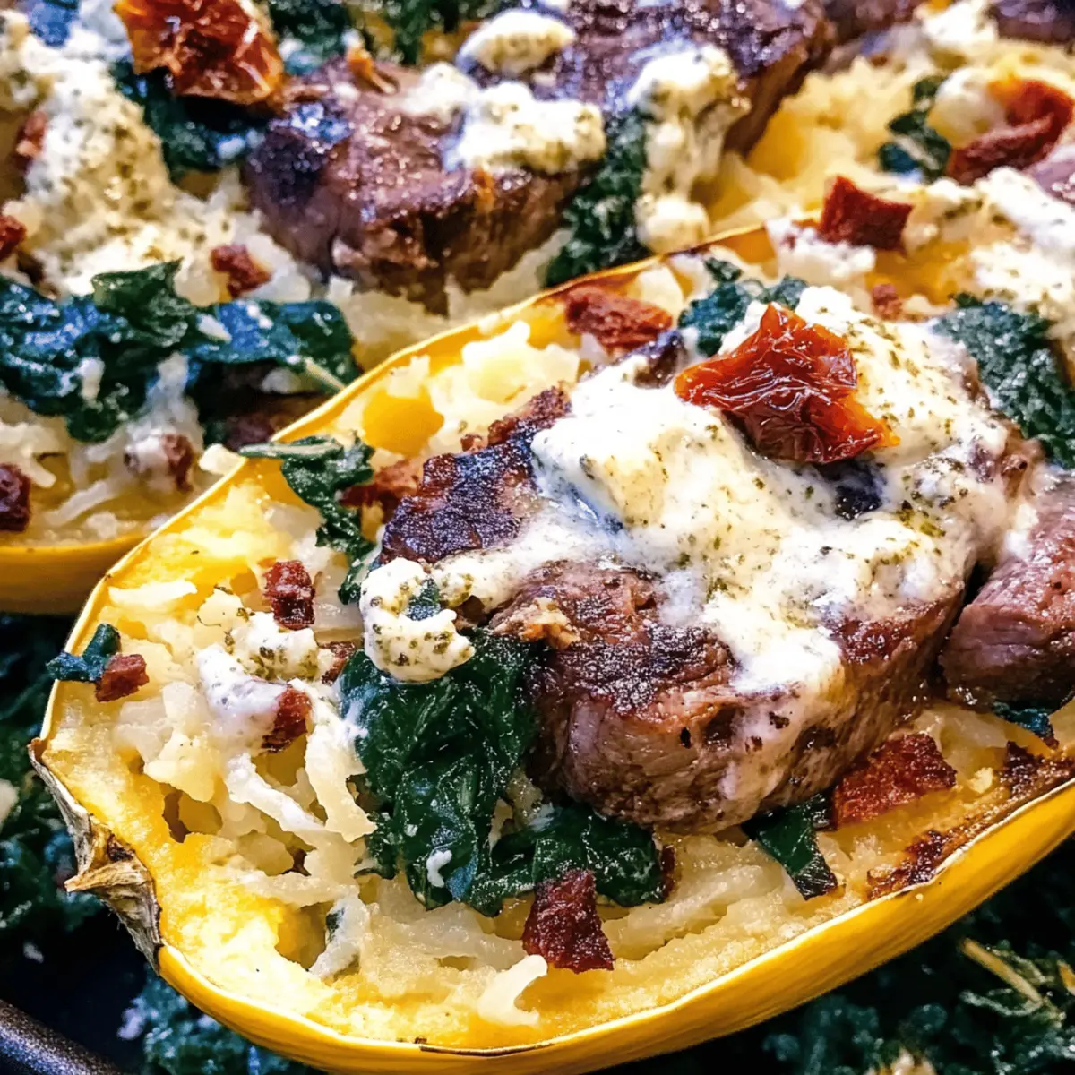 Keto Low Carb Steak Gorgonzola Alfredo Spaghetti Squash ba9gg5