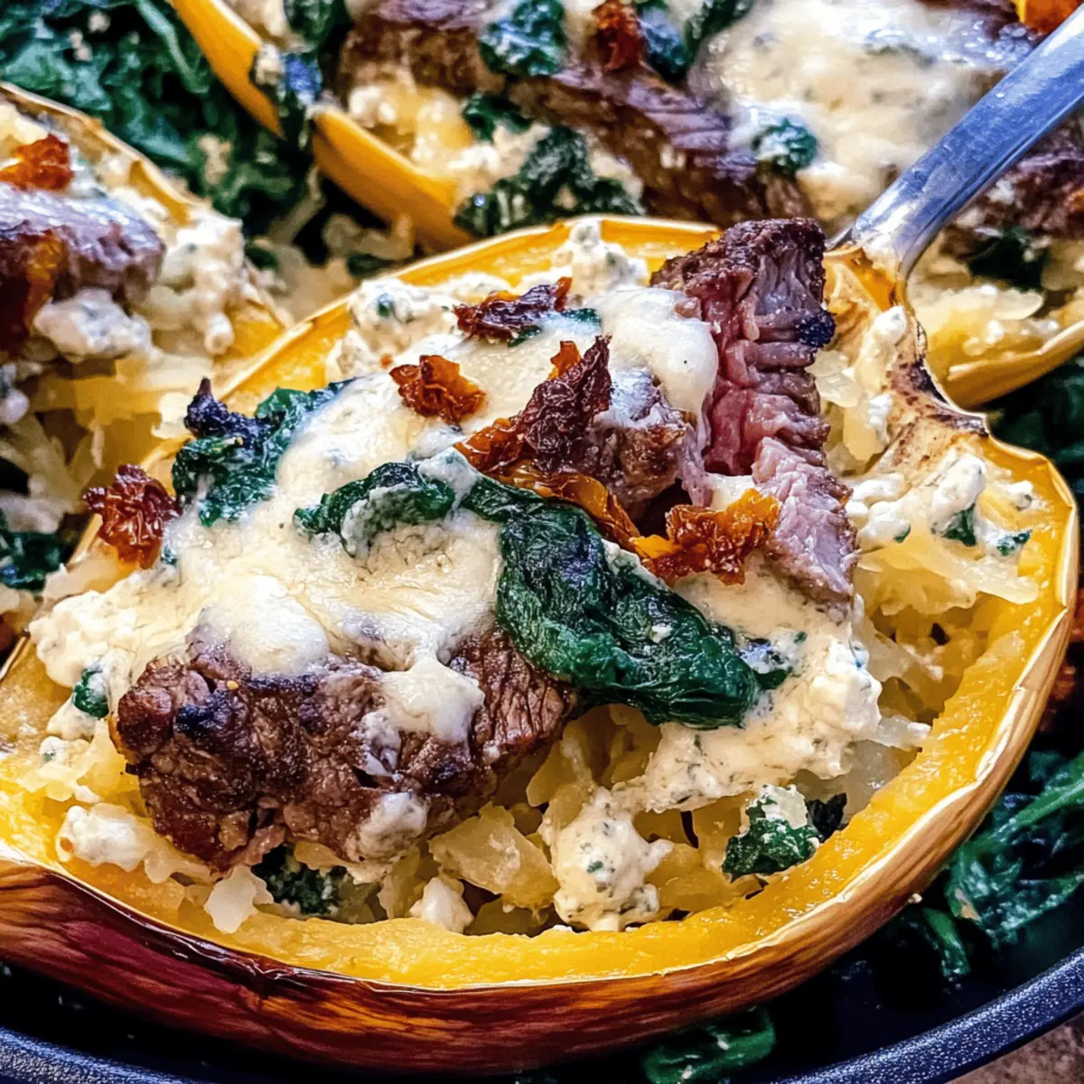 Keto Low Carb Steak Gorgonzola Alfredo Spaghetti Squash o45bir
