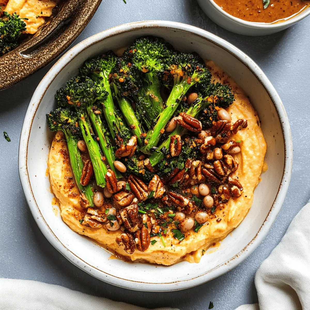 Miso Tahini Whipped Sweet Potato Bowl with Spiced Beans and Broccolini igyeqc
