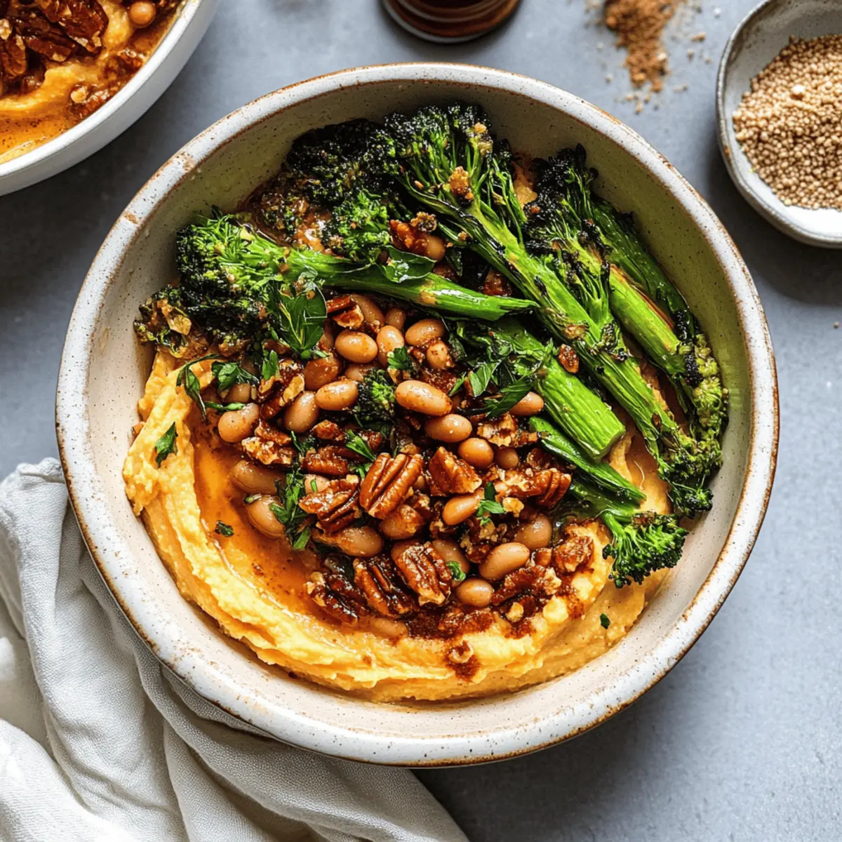 Miso Tahini Whipped Sweet Potato Bowl with Spiced Beans and Broccolini liplkc