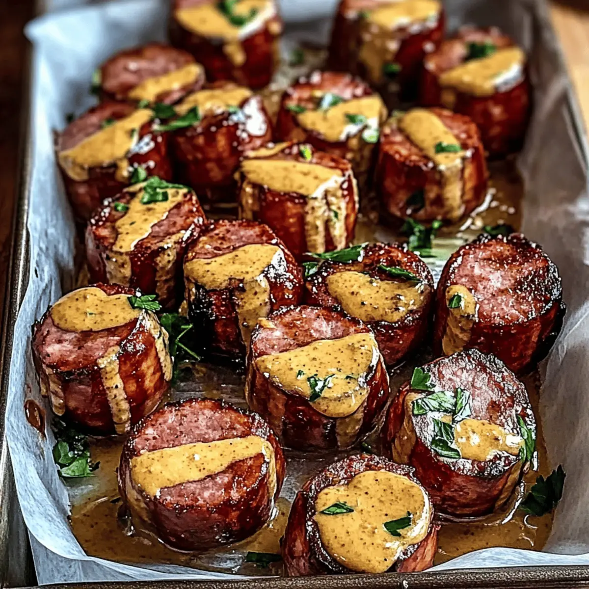 Mustard Hasselback Kielbasa Bites bvuss7