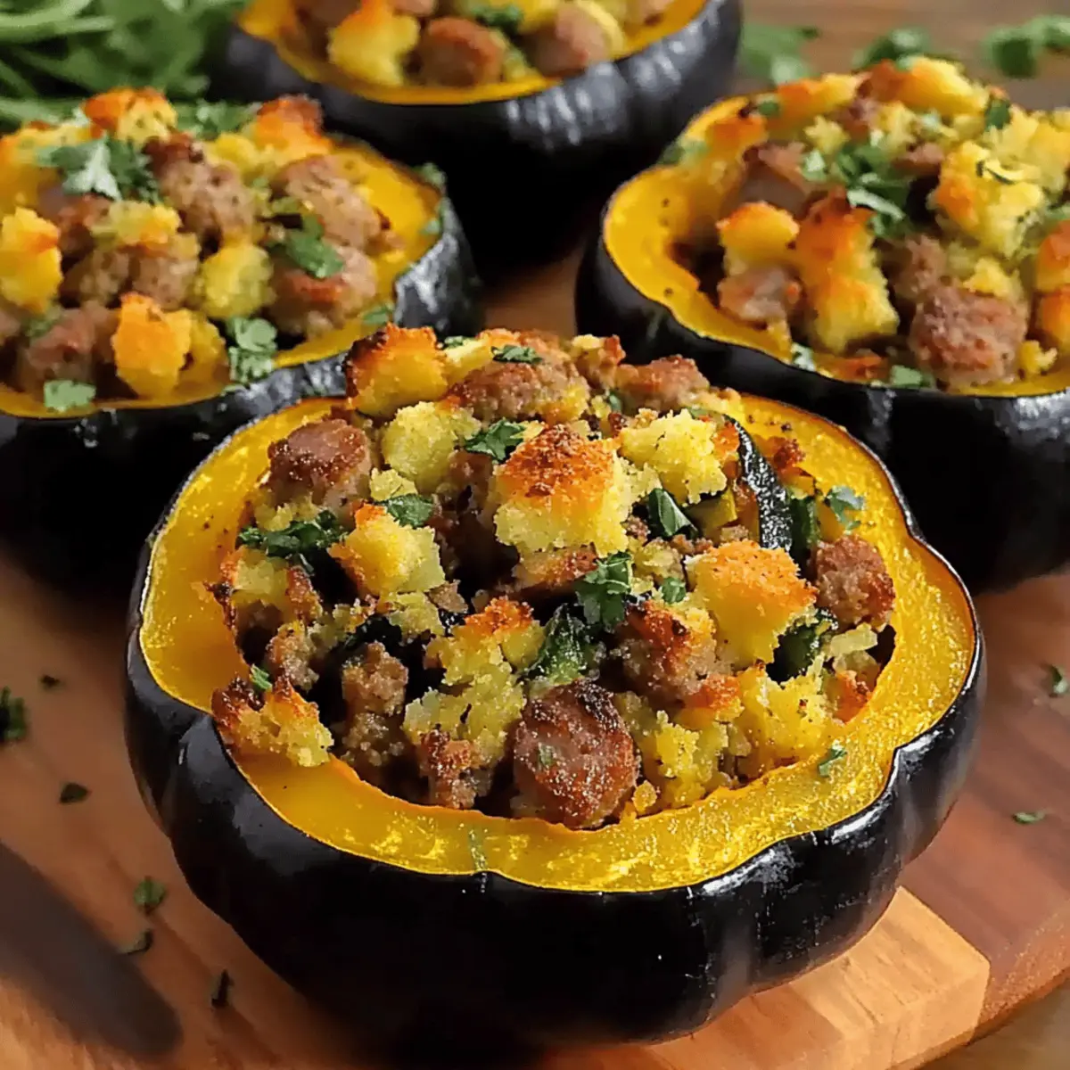 Sausage Stuffed Acorn Squash with Cornbread Stuffing Magic