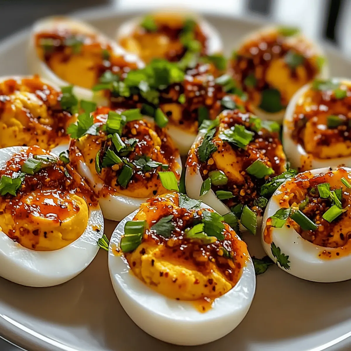 Spicy Chili Garlic Deviled Eggs bmzsca
