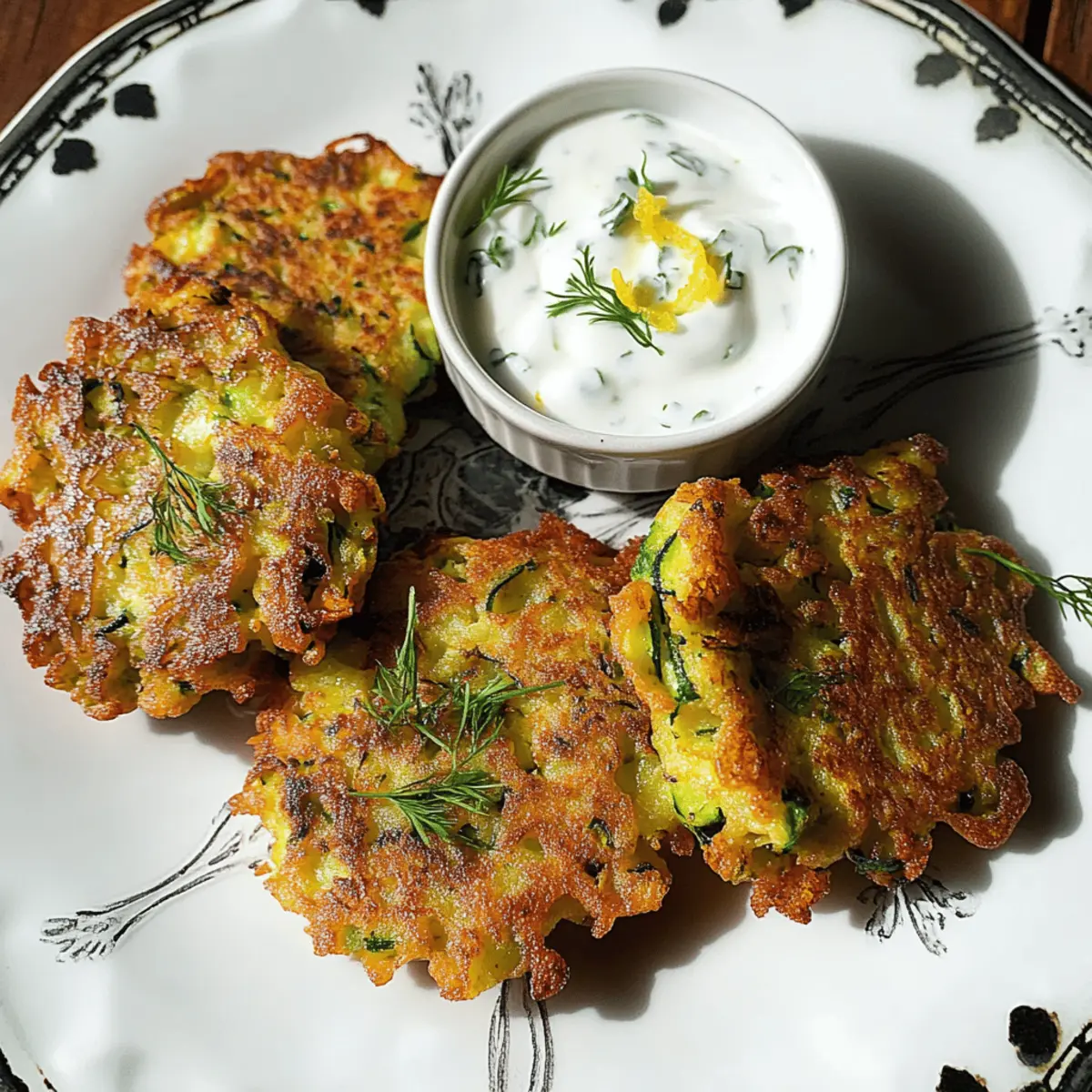 Delicious Zucchini Fritters with Refreshing Lemon Yogurt Sauce