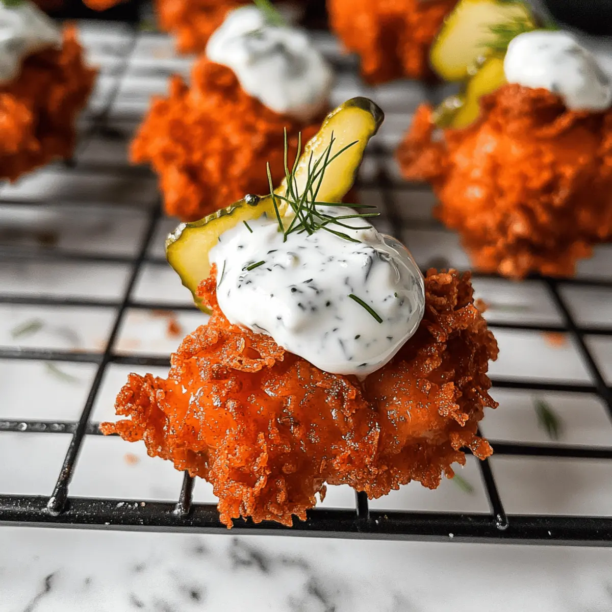 Crunchy Pickle-Brined Chicken Bites with Creamy Blue Cheese Sauce